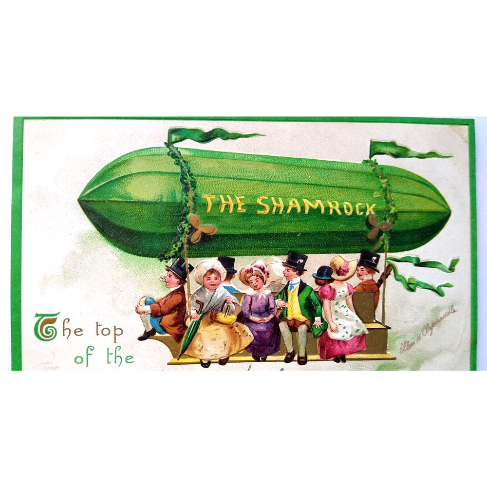 St Patricks Day Postcard Airship Blimp Craft Signed Ellen Clapsaddle Series 931